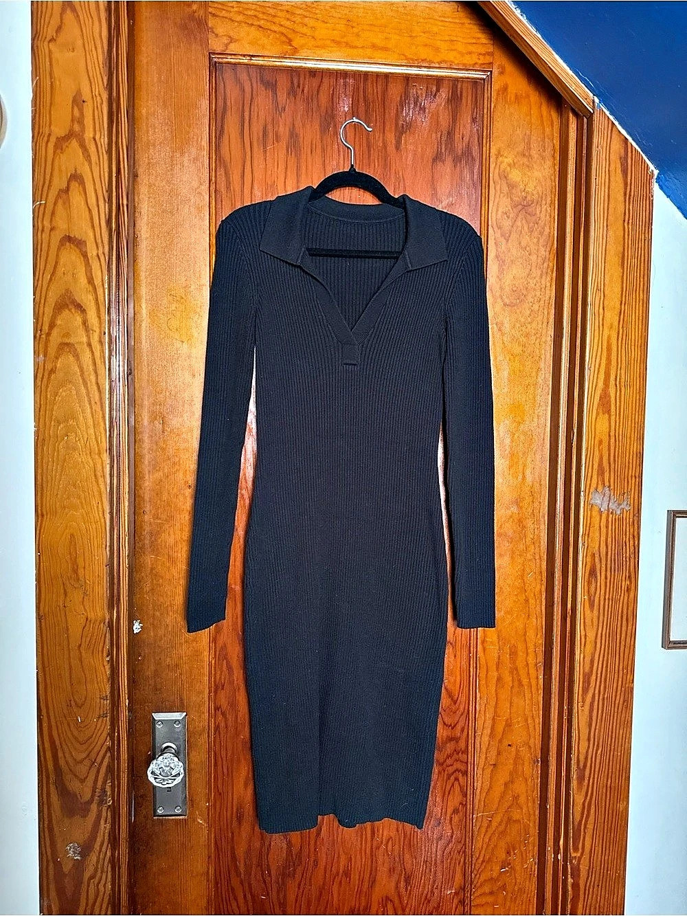 Prana Ribbed Long Sleeve Knit Midi Dress in Black Like New